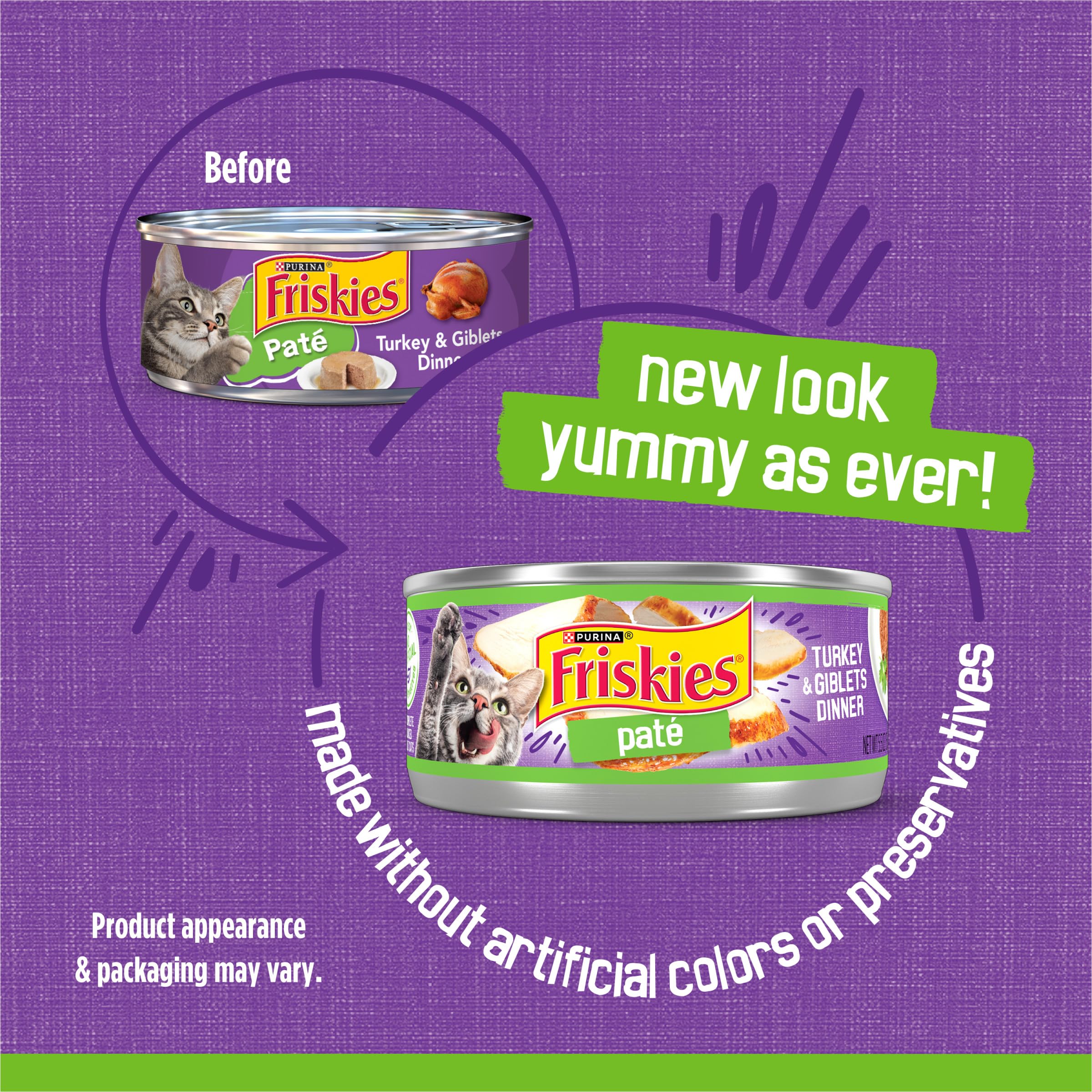 Friskies textura pâté en primer plano, fácil de comer para gatos