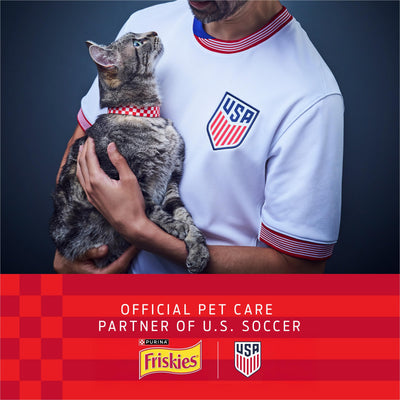 Friskies primer plano de trozos en salsa, aspecto jugoso que incentiva el apetito