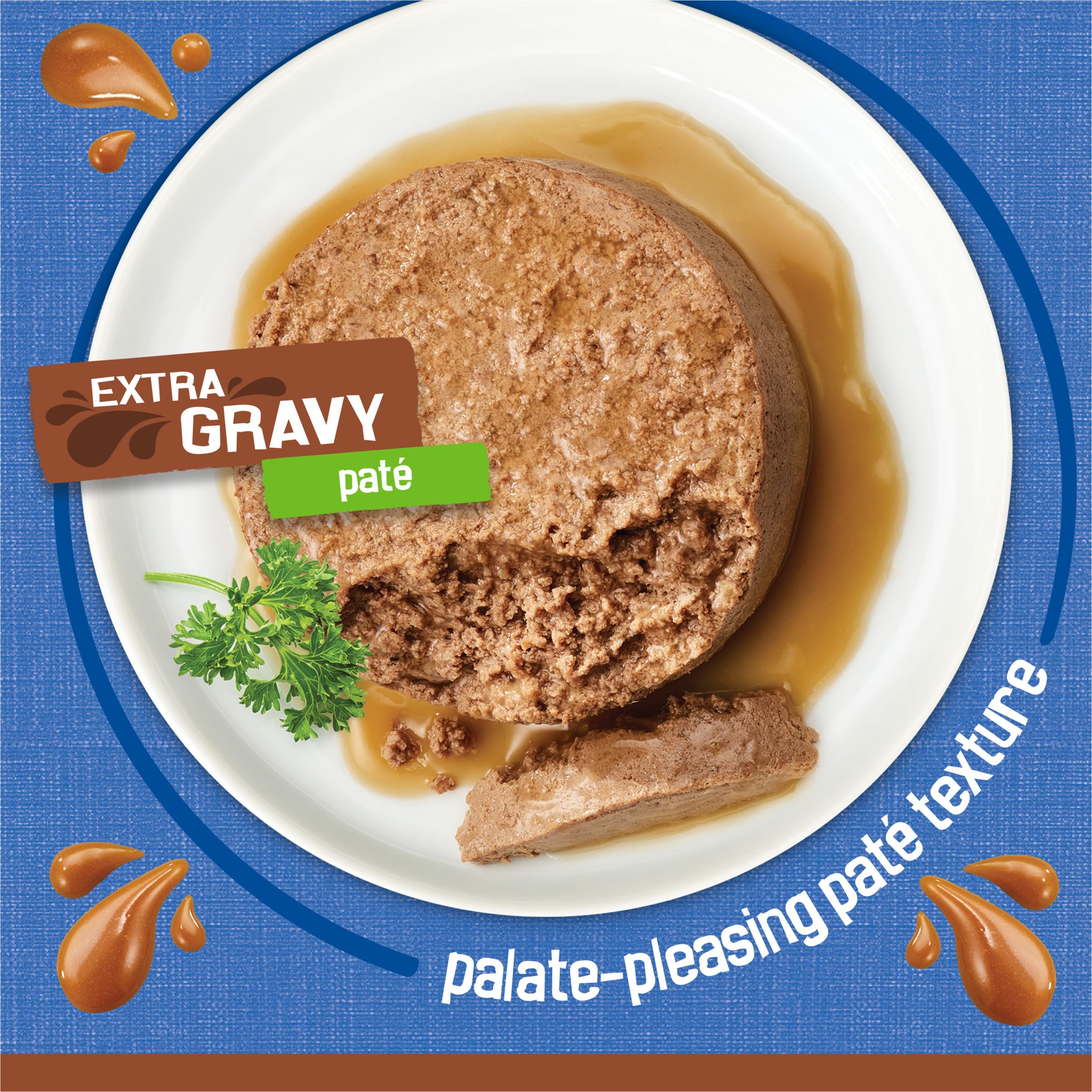Friskies close-up of gravy sheen on pate highlighting moist texture cats enjoy