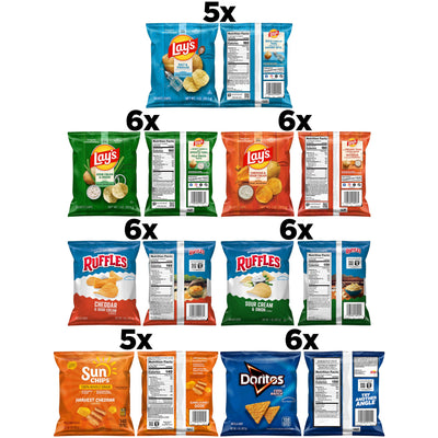 Frito Lay open box with assorted 1 oz bags visible for easy choice