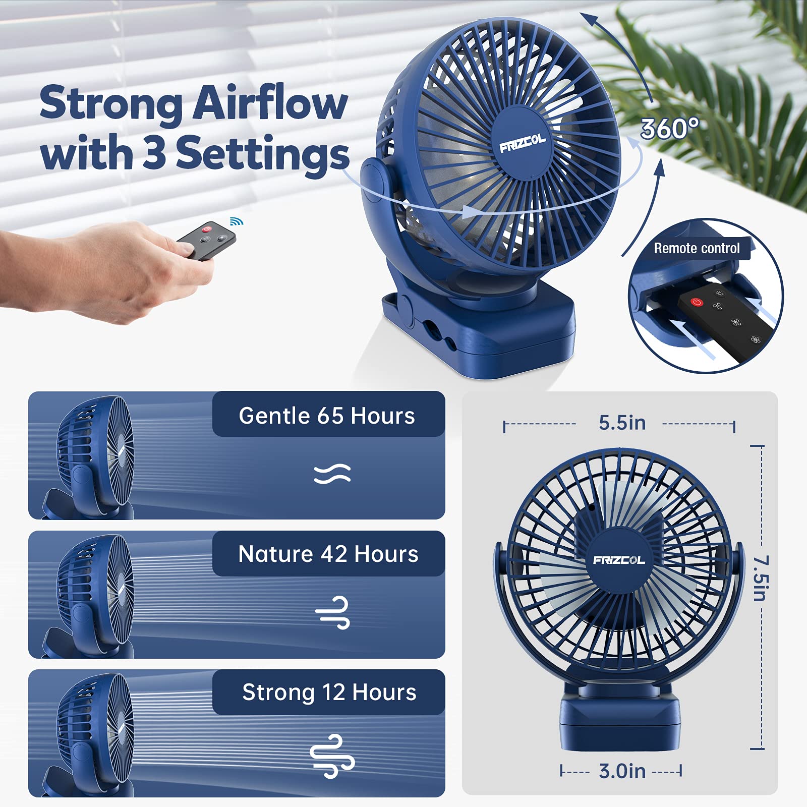 FRIZCOL ventilador colgado con gancho iluminando interior de tienda