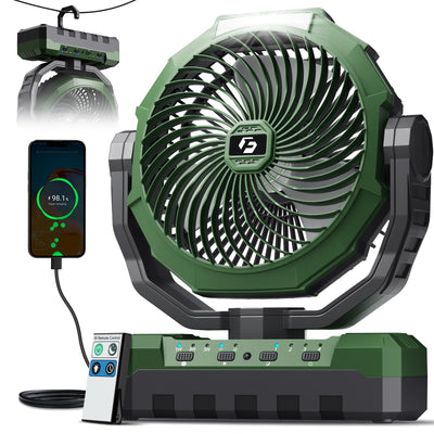 FRIZCOL ventilador frontal verde mostrando controles y diseño portátil, mejora ventilación