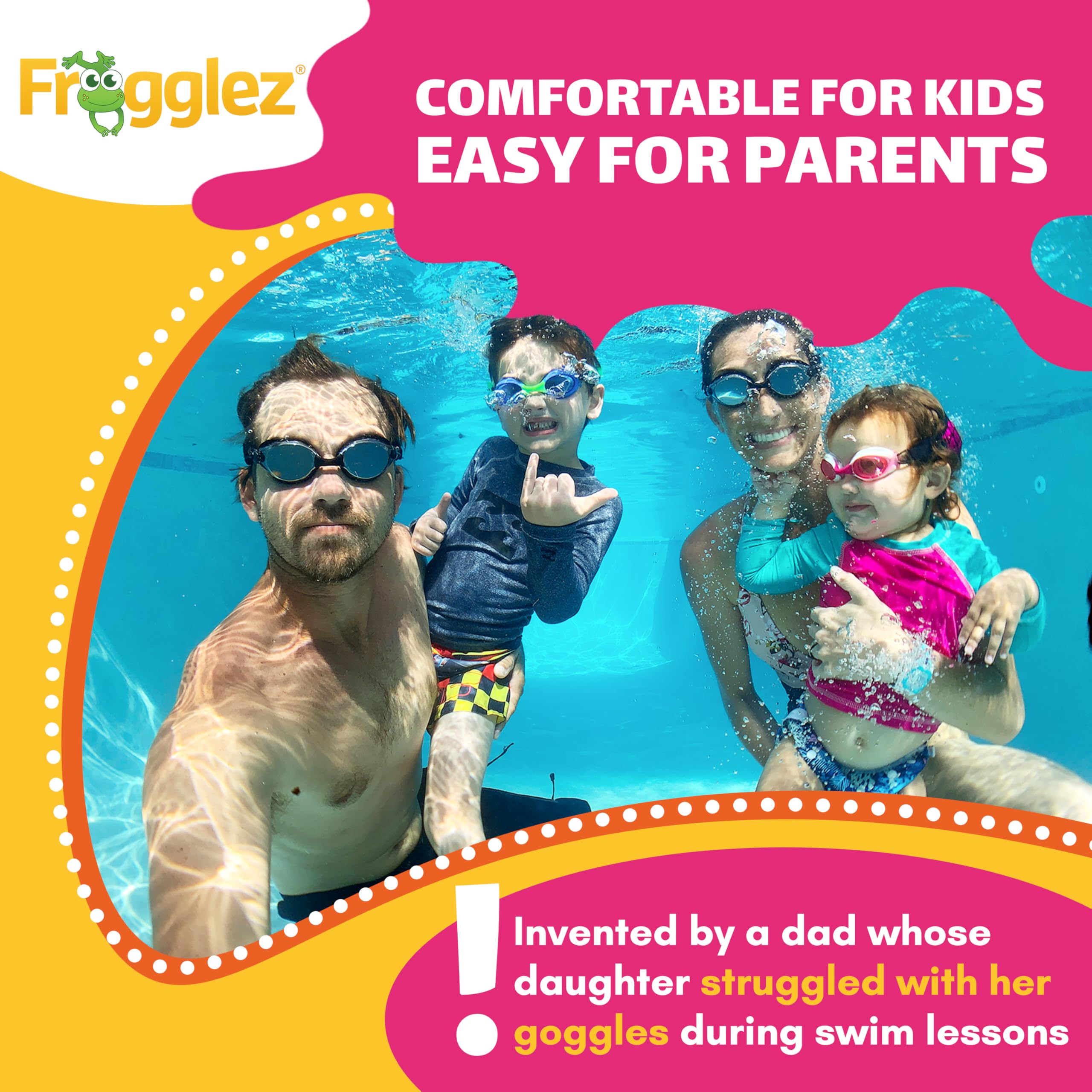Frogglez goggles worn by child in pool illustrating clear vision