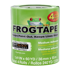 FrogTape paquete frontal cuatro rollos, fácil identificación y ahorro