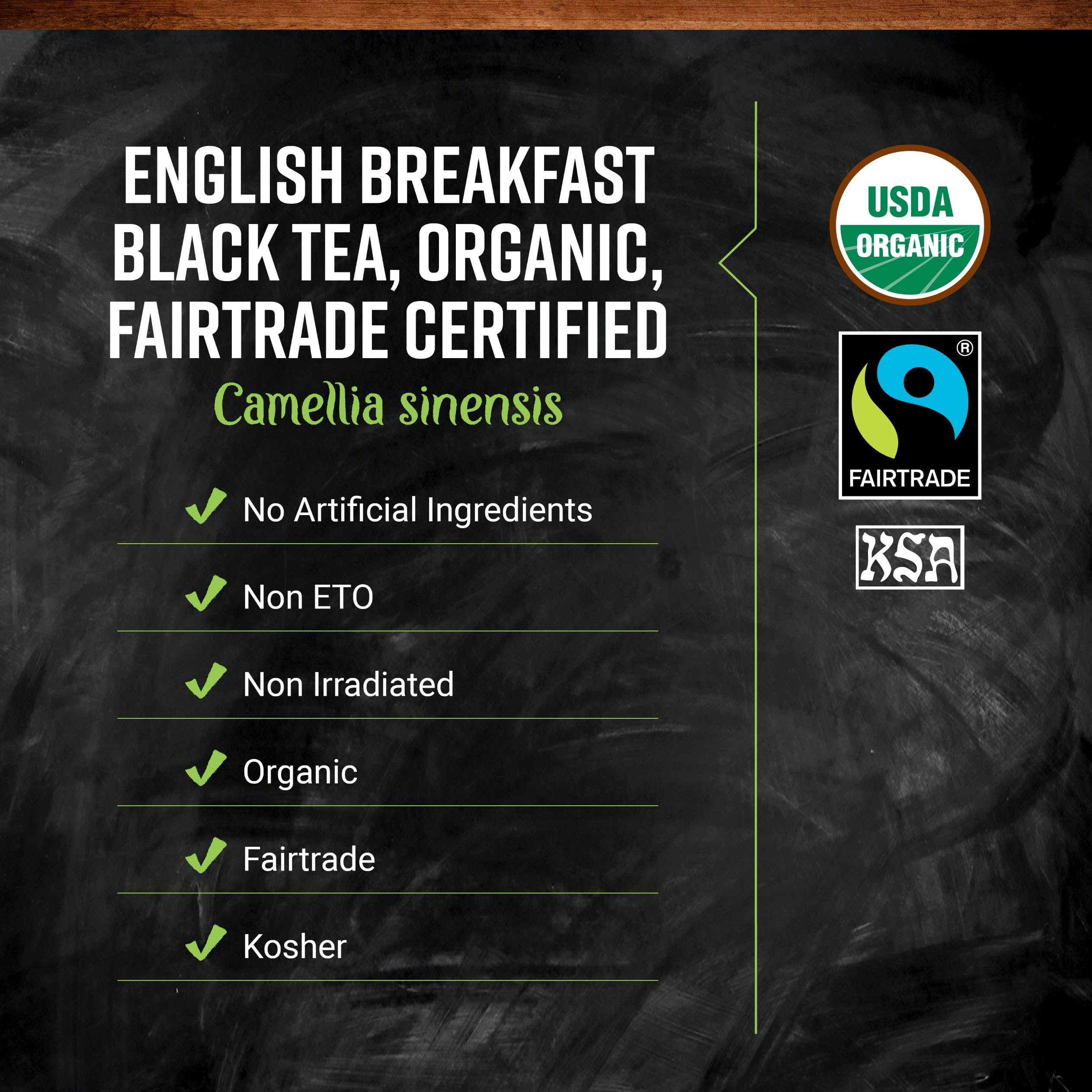 Frontier Co-op hojas enteras de té English Breakfast mostrando textura y aroma