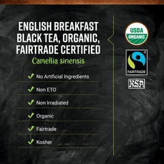 Frontier Co-op hojas enteras de té English Breakfast mostrando textura y aroma