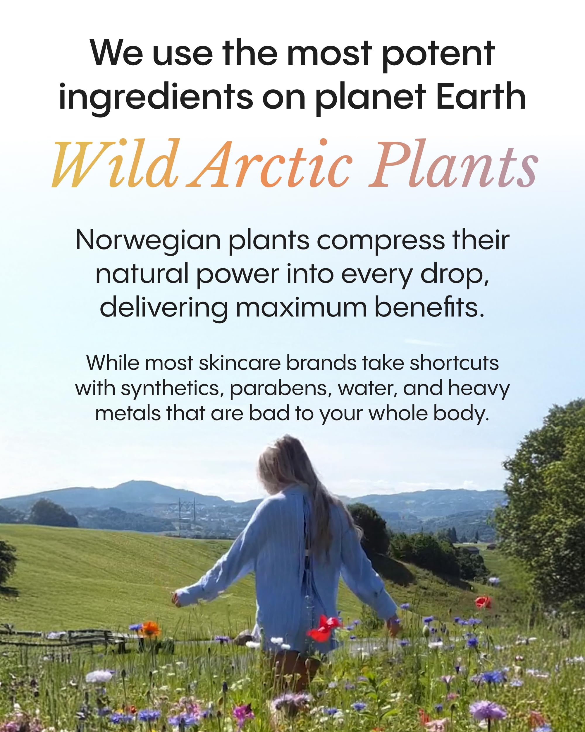 FRØYA frasco sobre musgo ártico evocando plantas y pureza natural
