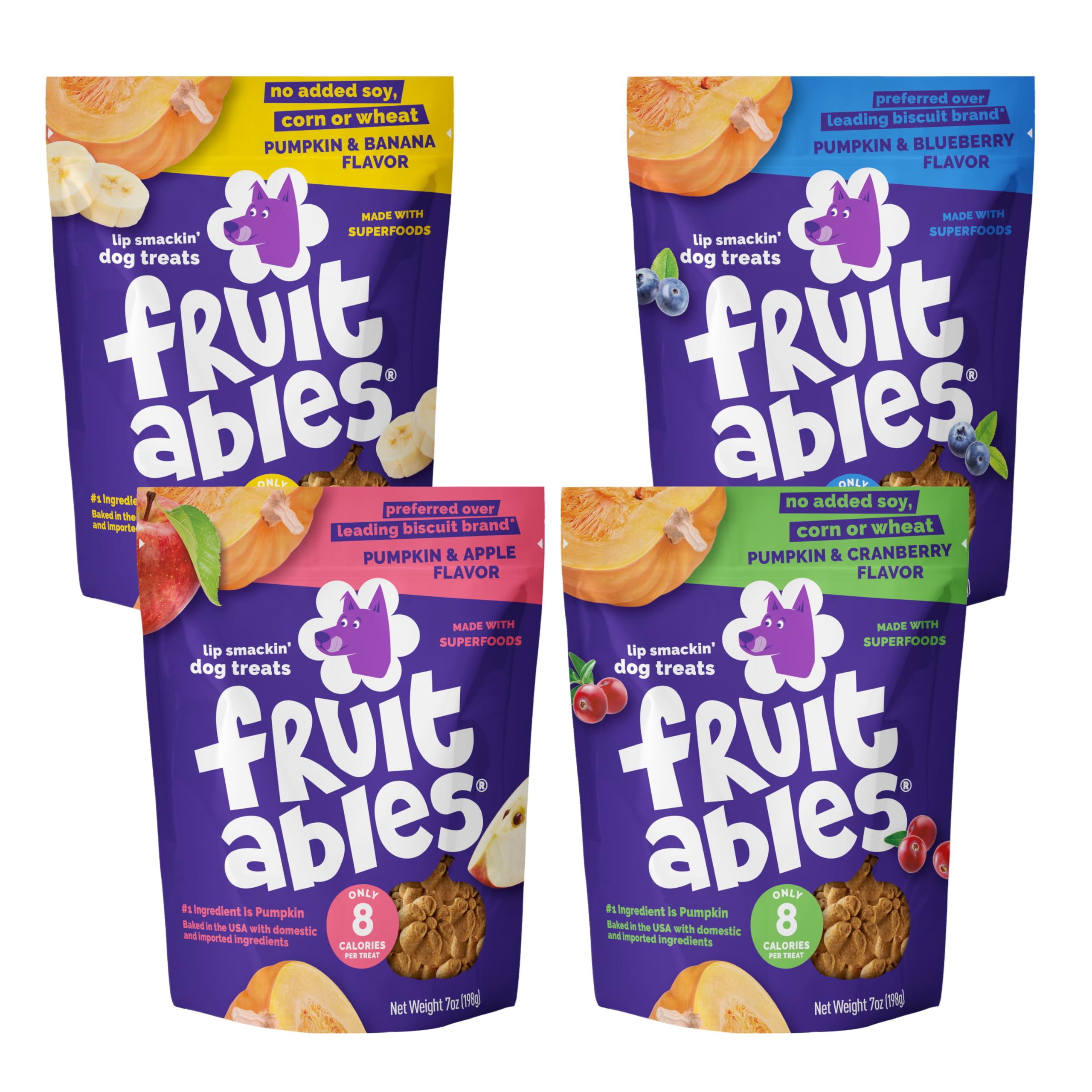 Fruitables frontal del paquete mostrando los cuatro sabores, conveniente para elegir