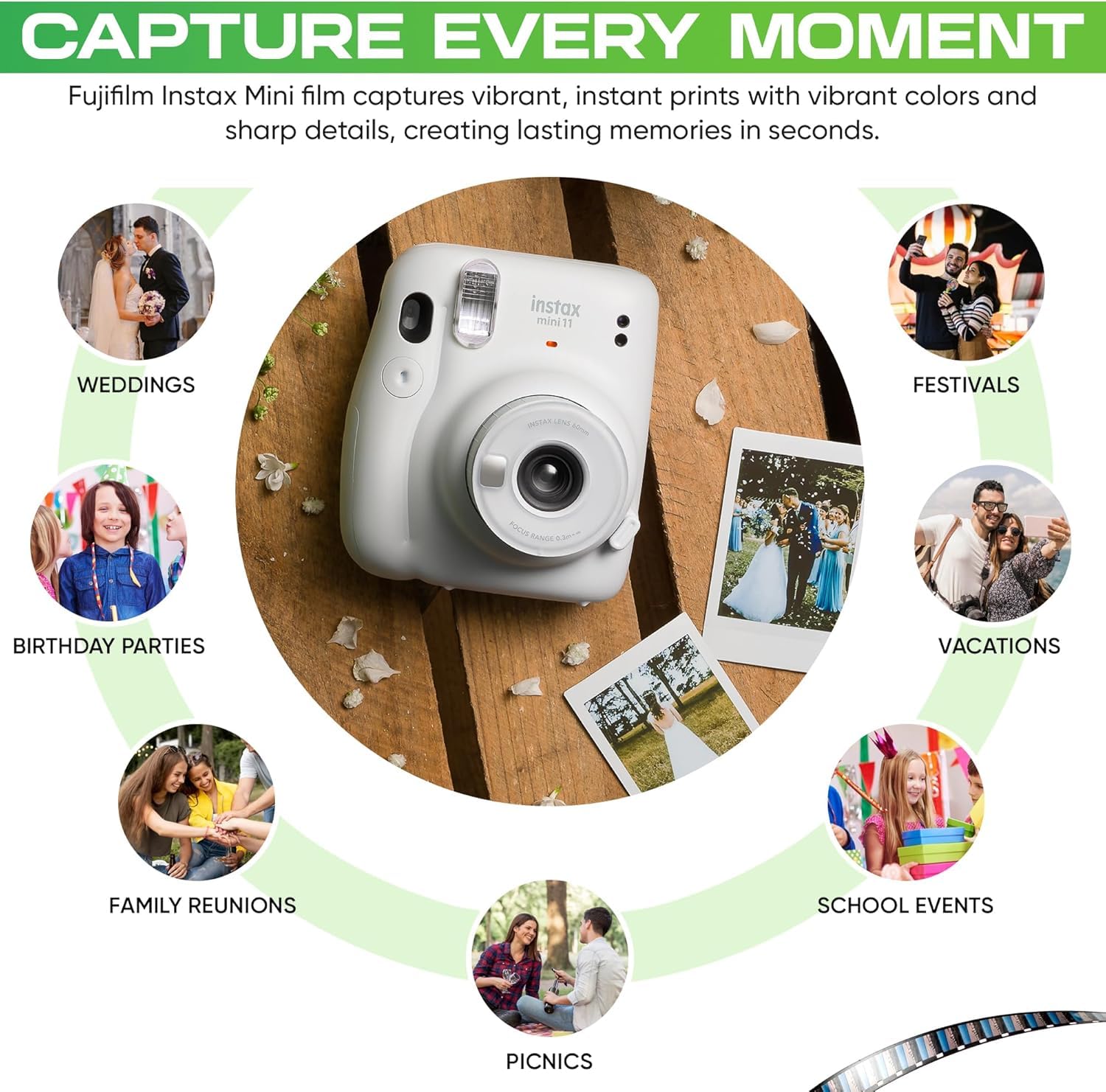 Fujifilm Instax mini cartucho insertado en cámara demostrando uso sencillo y práctico