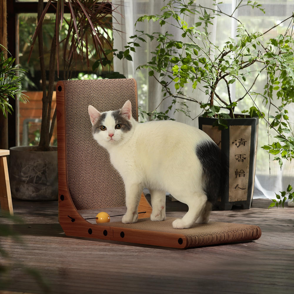 FUKUMARU gato usando rascador activamente para proteger muebles