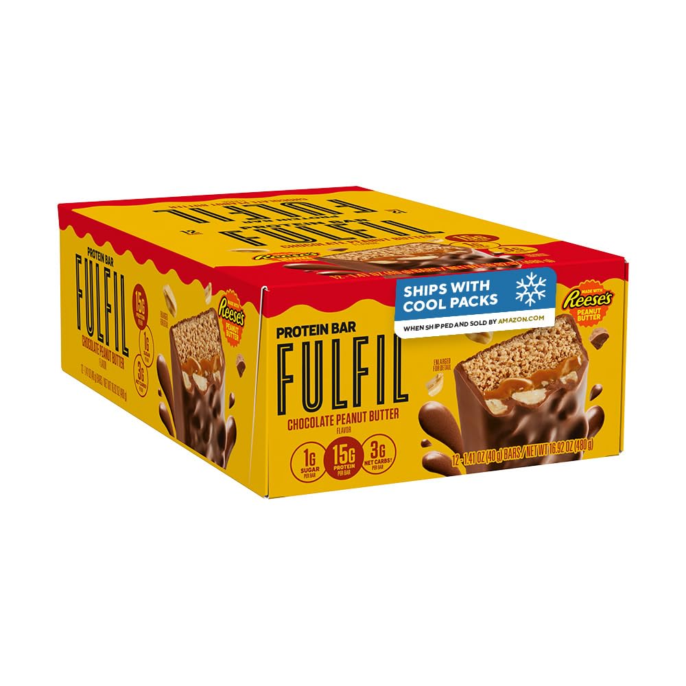 FULFIL Reese's empaque frontal mostrando 12 barritas y beneficio de conveniencia