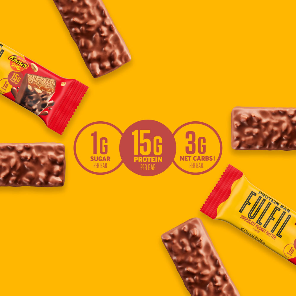 FULFIL Reese's primer plano de chips de mantequilla de cacahuate aportando textura