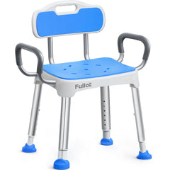 FULLOT front view wide shower chair showing stable frame and roomy seat benefit safety