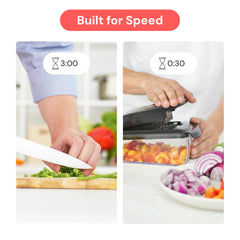 Fullstar picadora en uso cortando ensalada, ahorro de tiempo