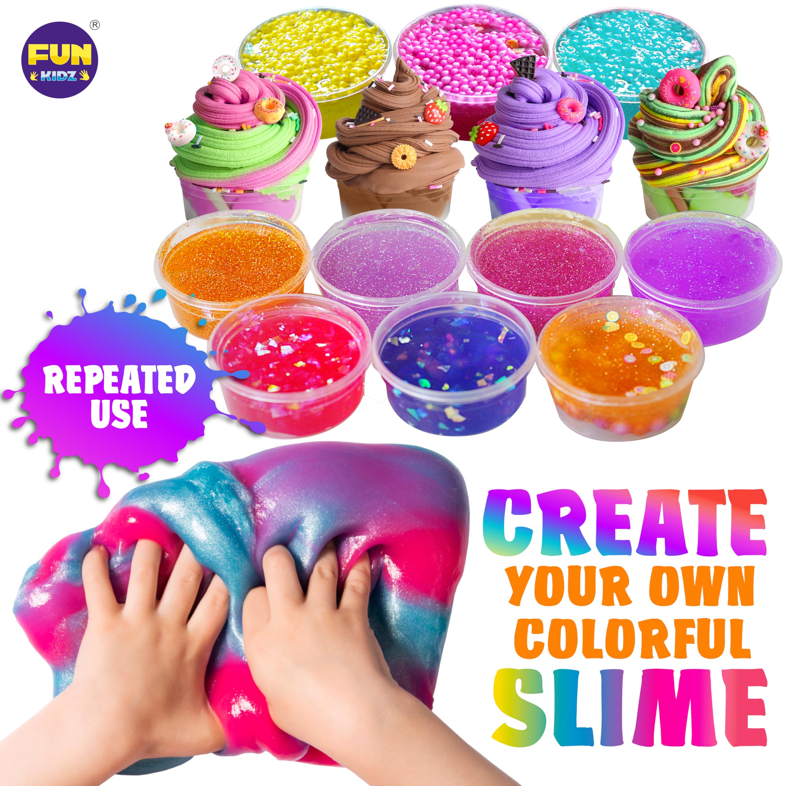 FUN KIDZ clear slime close-up showing glossy, see-through visual appeal