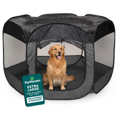 FurHaven front view showing gray playpen and easy access benefit