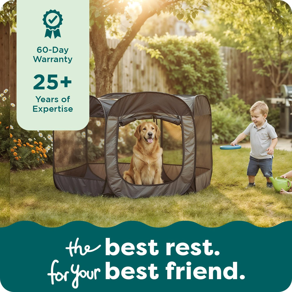 FurHaven playpen set up at campsite showing outdoor portability