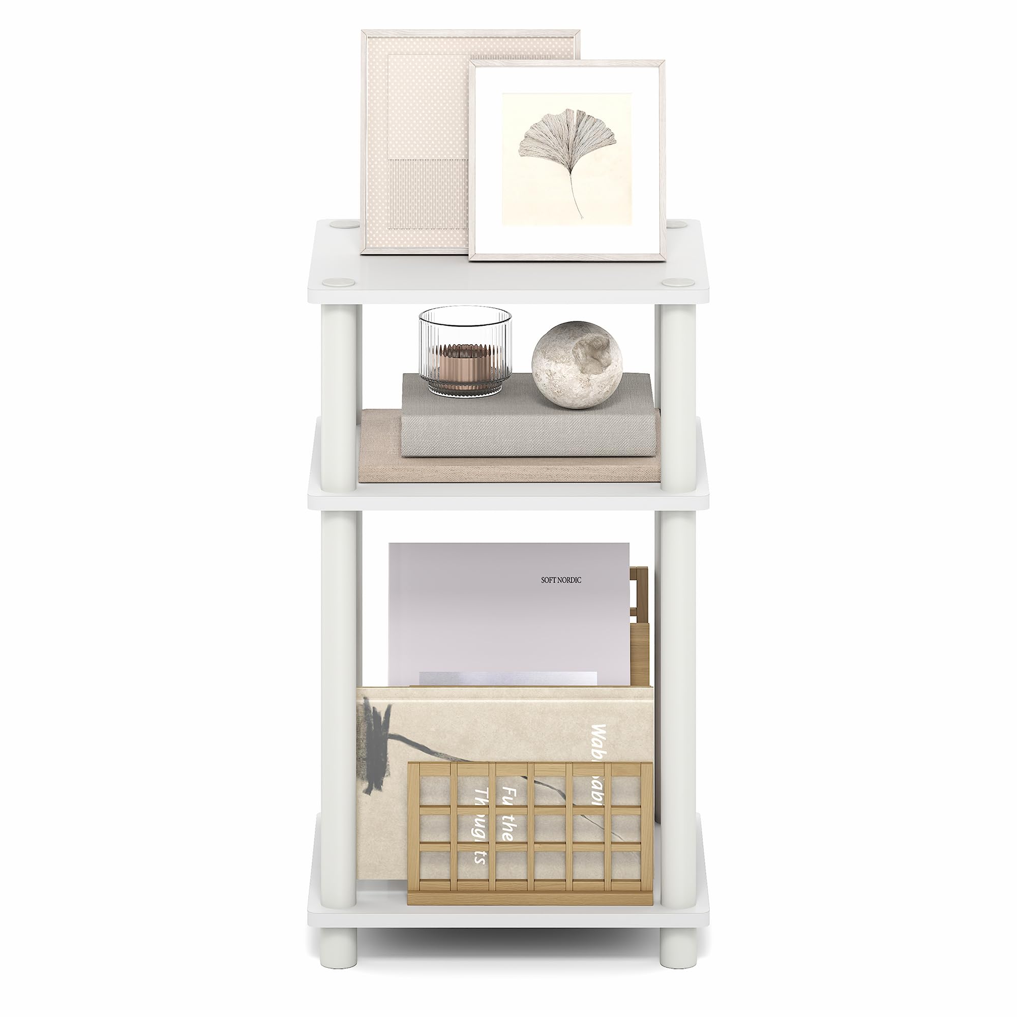 Furinno junto a un sofá para comparar tamaño y encaje en espacios pequeños