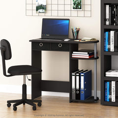 Furinno escritorio frontal negro clásico mostrando diseño compacto y ahorro de espacio