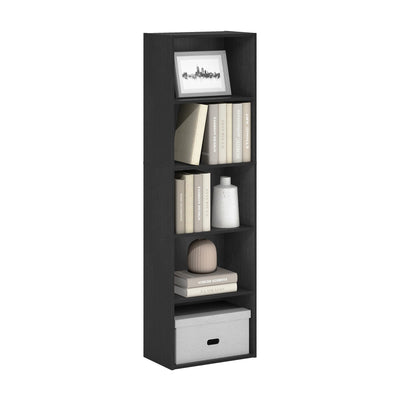 Furinno LUDER vista frontal mostrando 5 niveles y acabado blackwood útil organizando