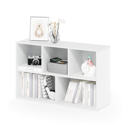 Furinno estantería frontal mostrando 5 cubos y ahorro de espacio