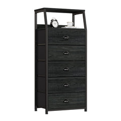Furnulem black dresser front view showing slim silhouette and organized drawers for space-saving