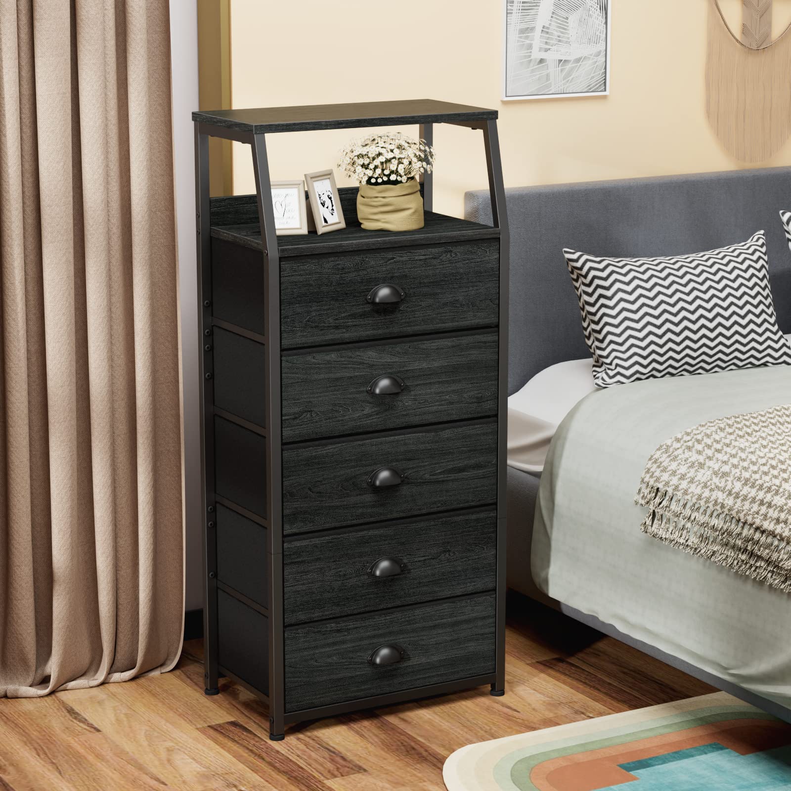 Furnulem dresser in bedroom lifestyle scene illustrating compact fit and tidy organization