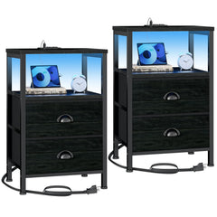 Furologee front view of both nightstands showing storage and finish, enhances bedroom organization