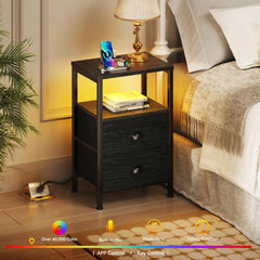 Furologee LED lights glowing in multiple colors on nightstand, creates customizable ambient lighting