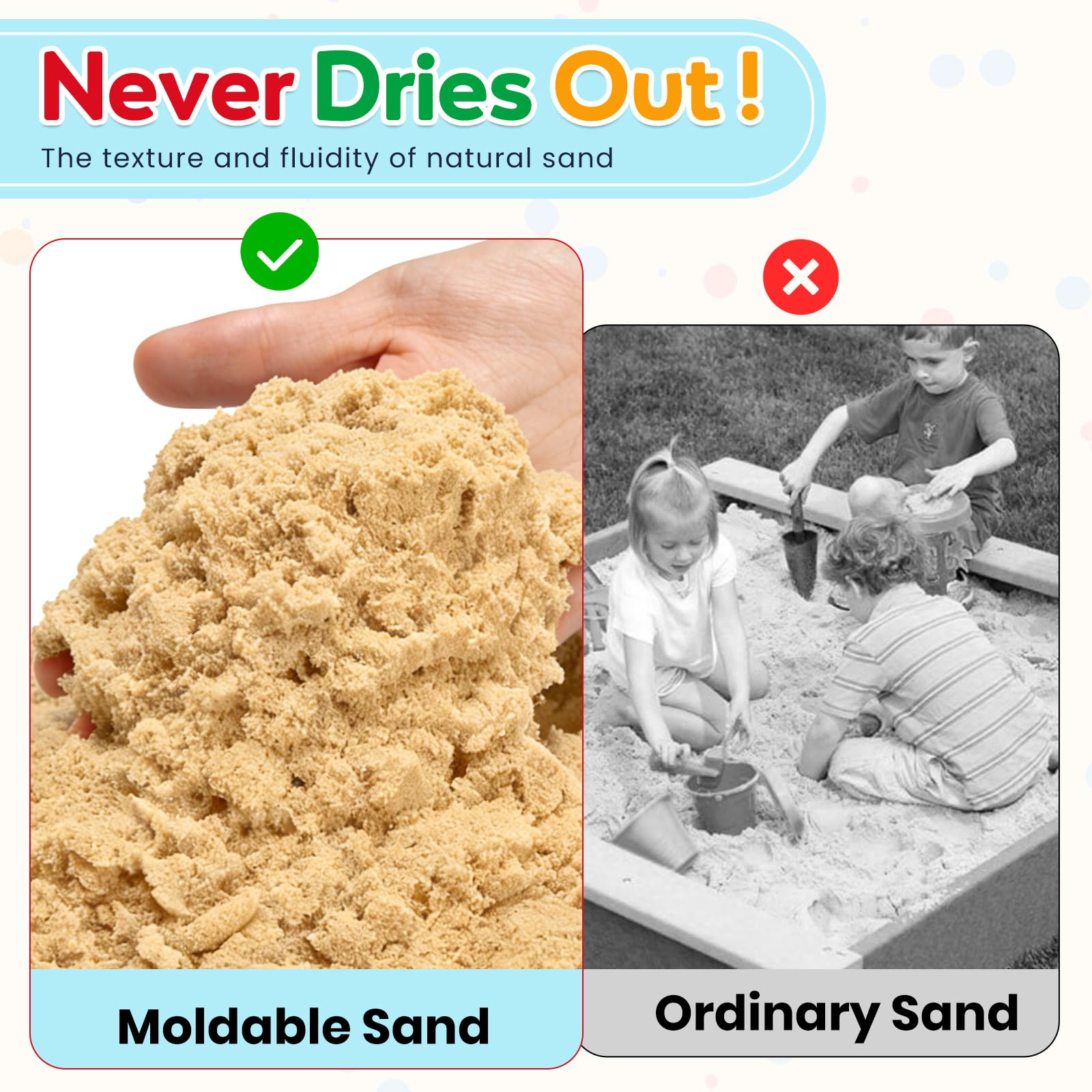 Primer plano de la textura de FURWEY Play Sand que ilustra su tacto moldeable