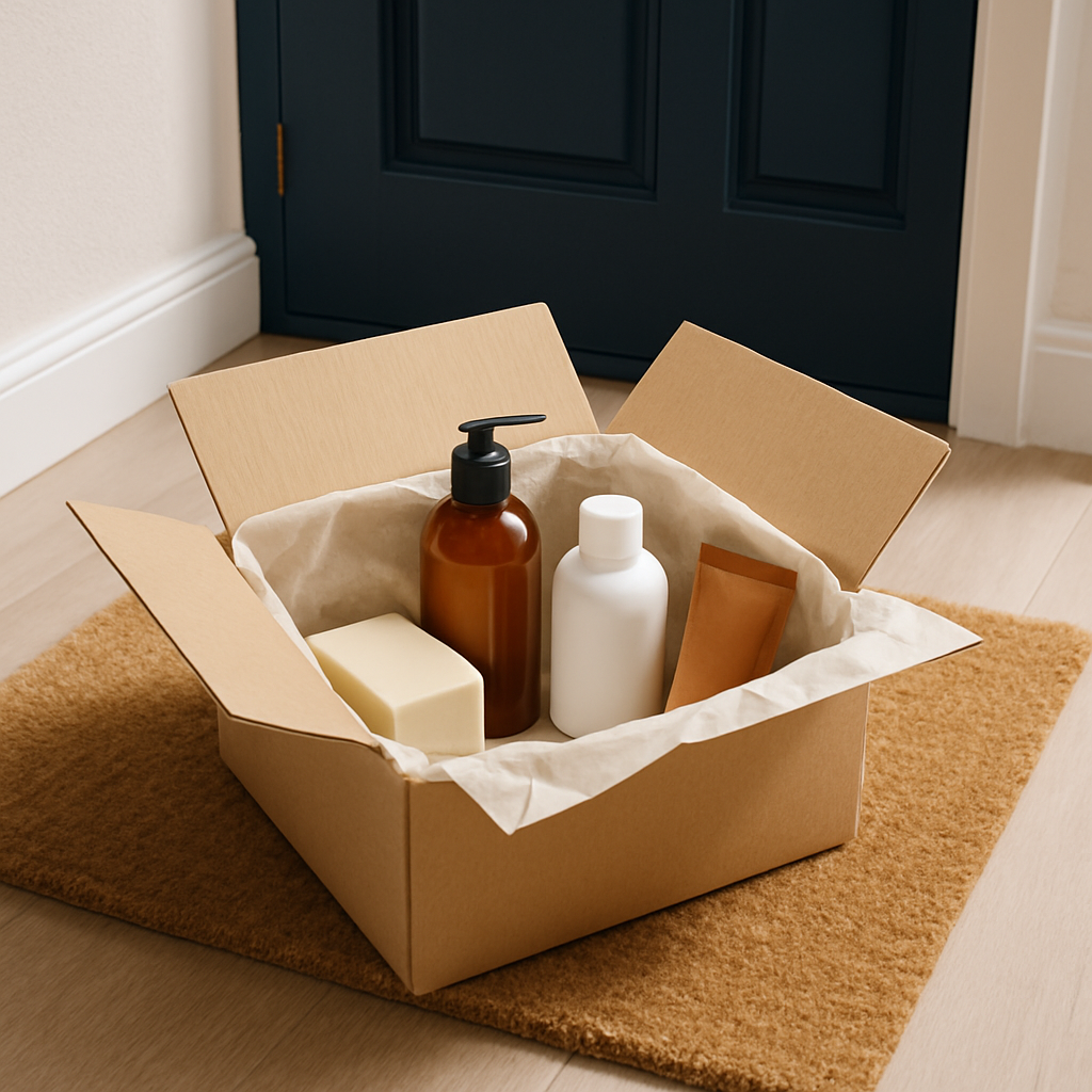Freshly delivered parcel by a front door — new arrivals at Findsworth