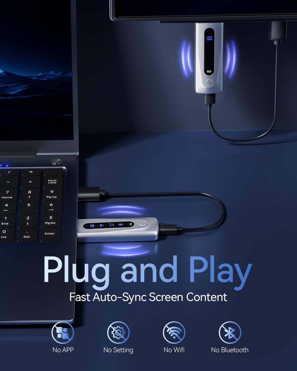 FWTAOU connected to laptop in office enabling cable-free presentations and fast setup