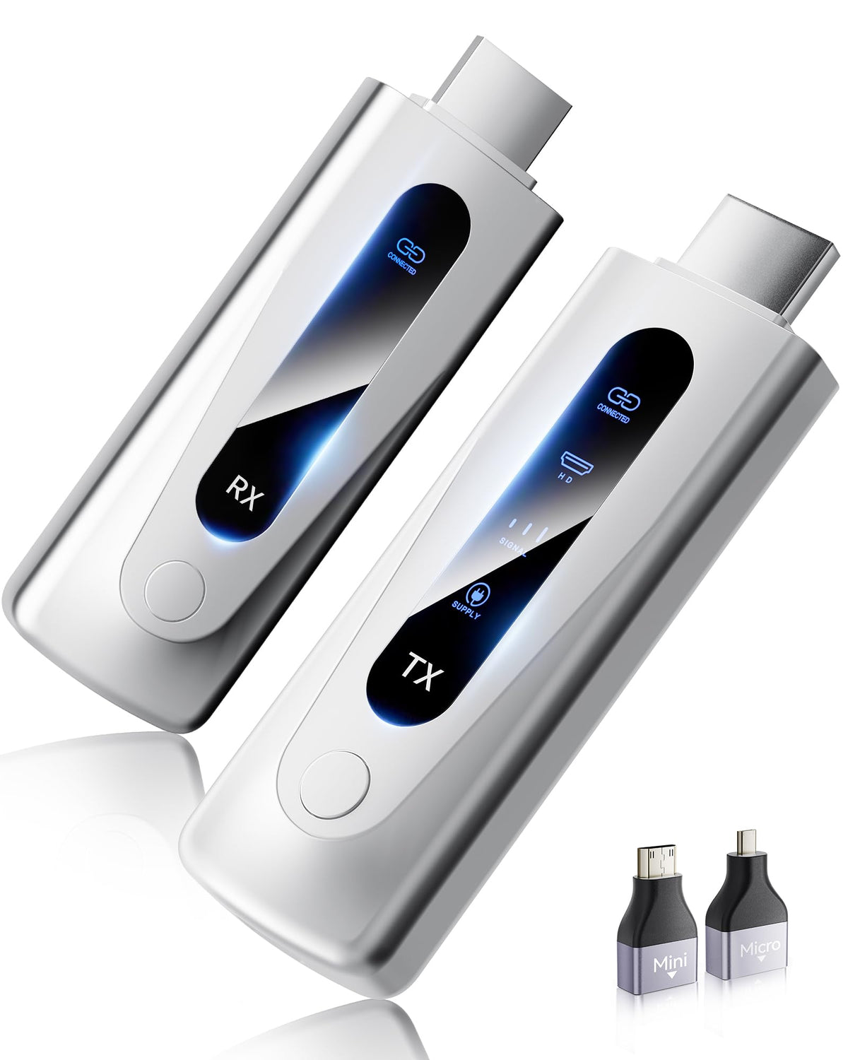FWTAOU transmitter and receiver front view showing ports and compact design for tidy setups