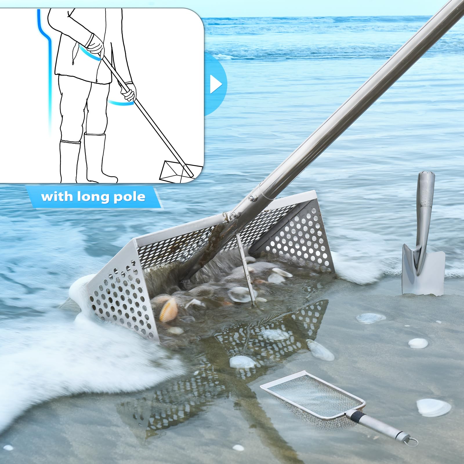 GADFISH lifestyle beach hunting scene with rake in hand improving search speed