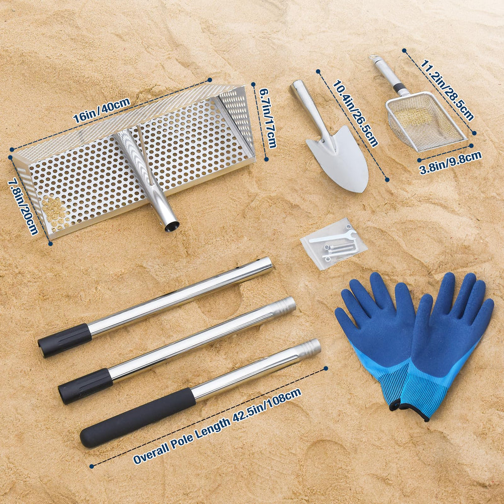 GADFISH long handle attached to sifter demonstrating reduced bending and reach