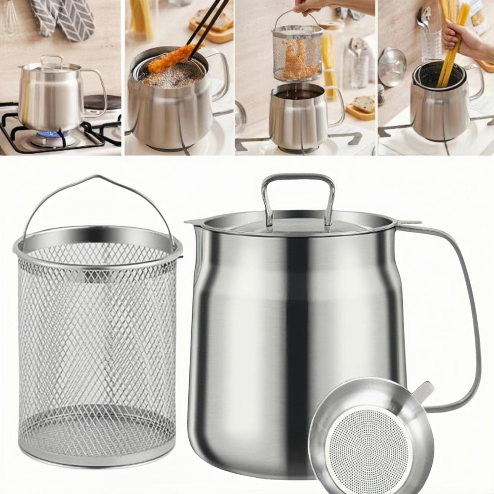 GADO olla frontal mostrando cesta y tapa, organiza aceite eficientemente