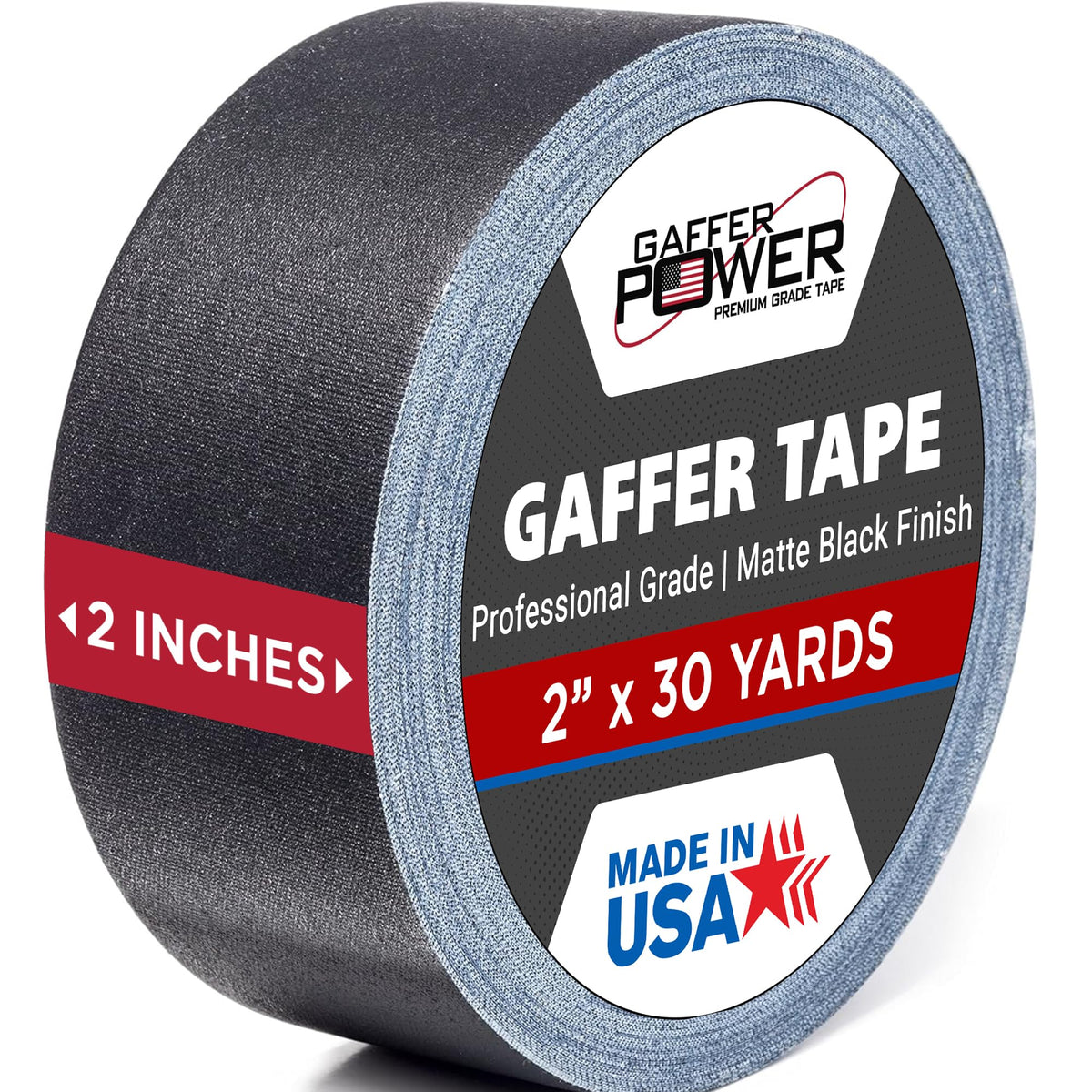 Gaffer Power rollo frontal mostrando ancho profesional y acabado mate