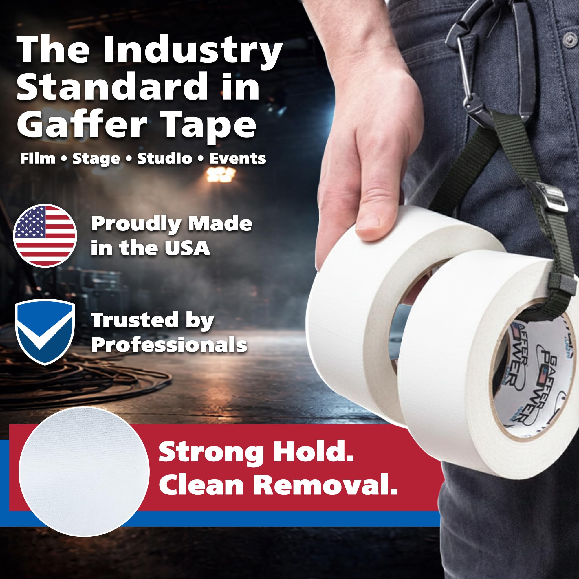Gaffer Power primer plano del respaldo textil mostrando textura duradera