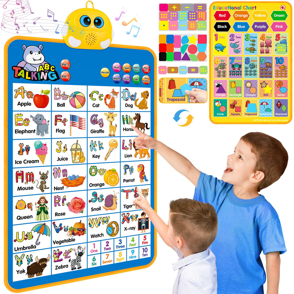 GaHoo póster frontal mostrando letras y números, aprendizaje visual y auditivo