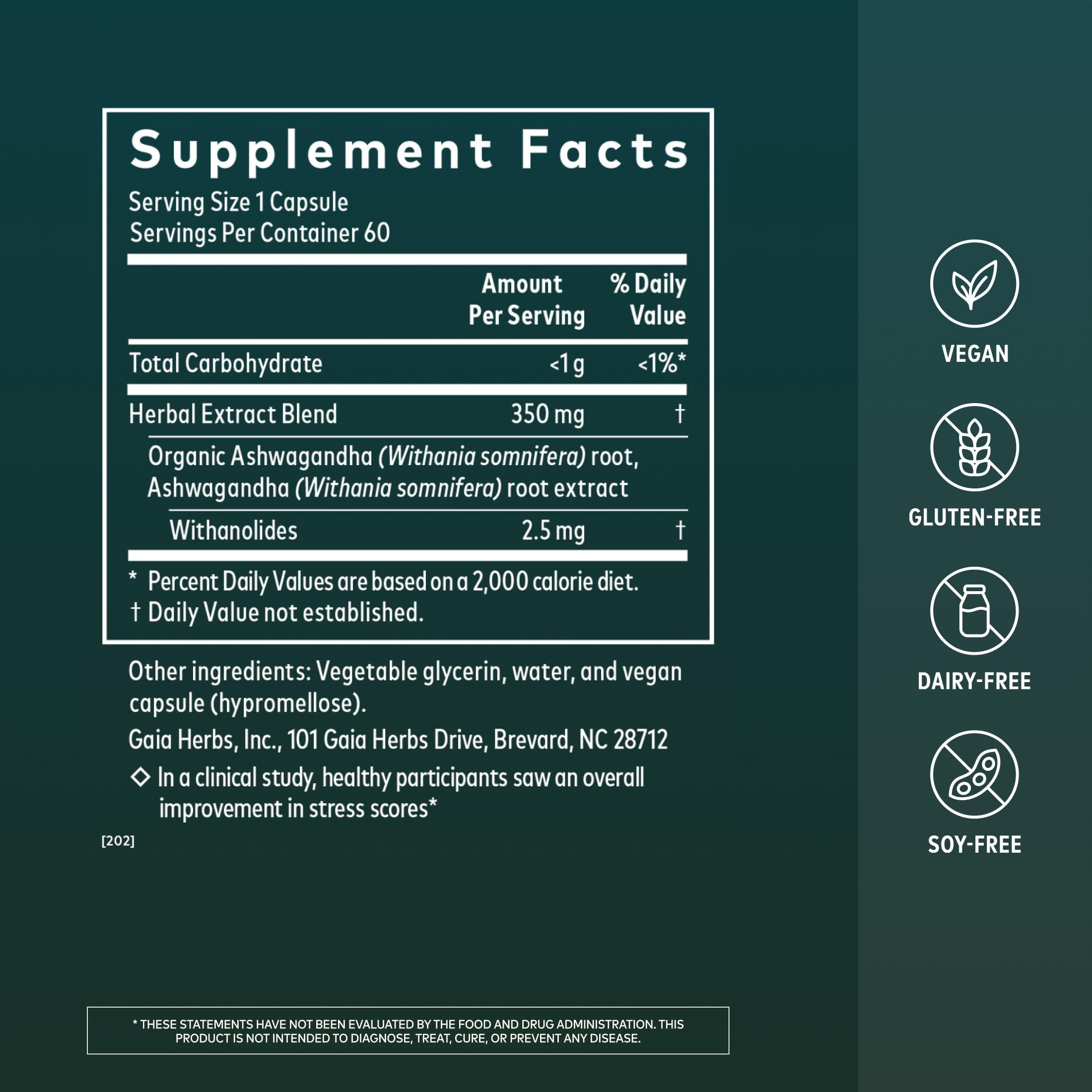 Gaia Herbs etiqueta con información de ingrediente y trazabilidad