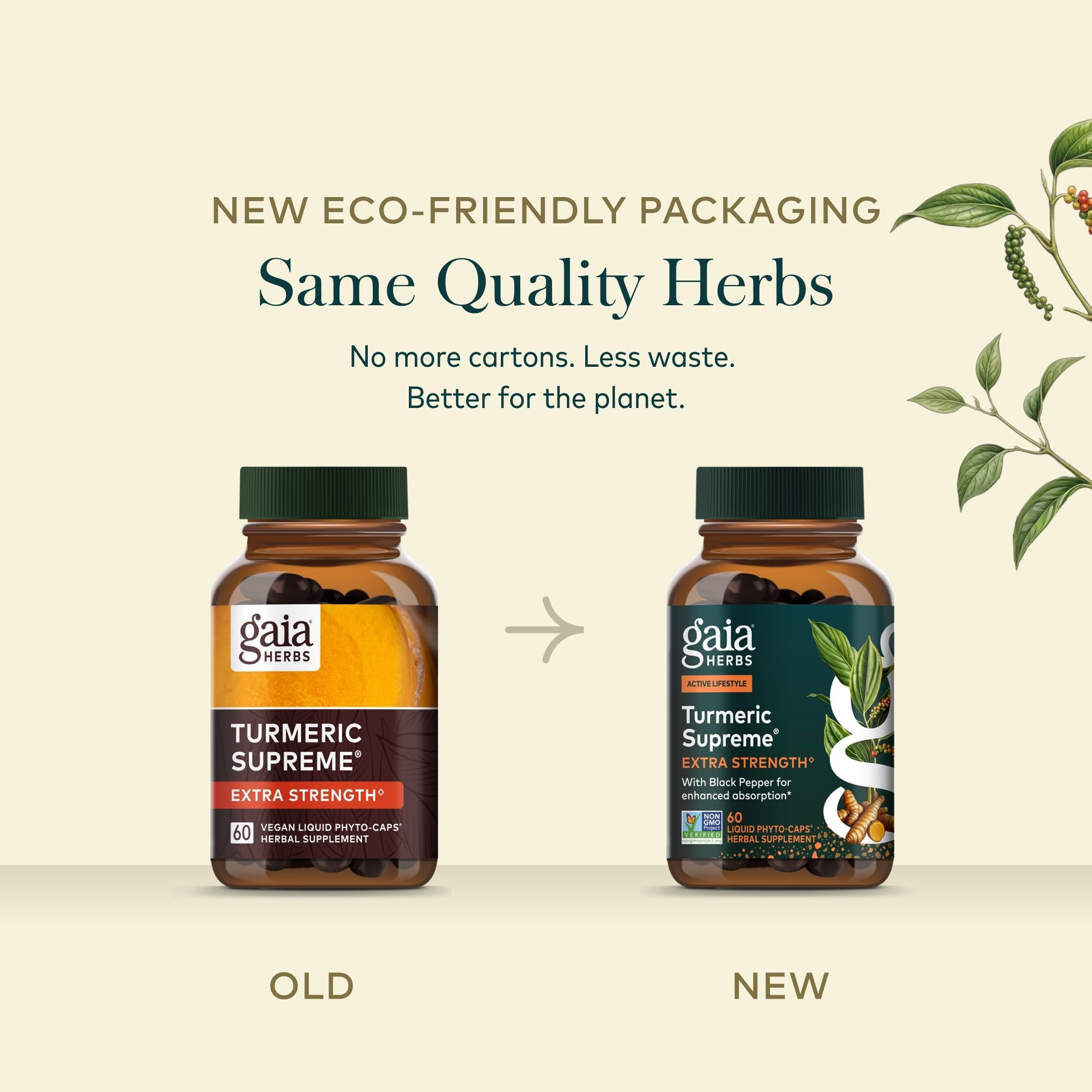 Gaia Herbs raíces de cúrcuma frescas destacando origen vegetal