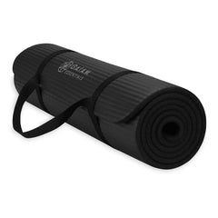 Gaiam esterilla frontal mostrando color negro y tamaño, ideal para prácticas cómodas