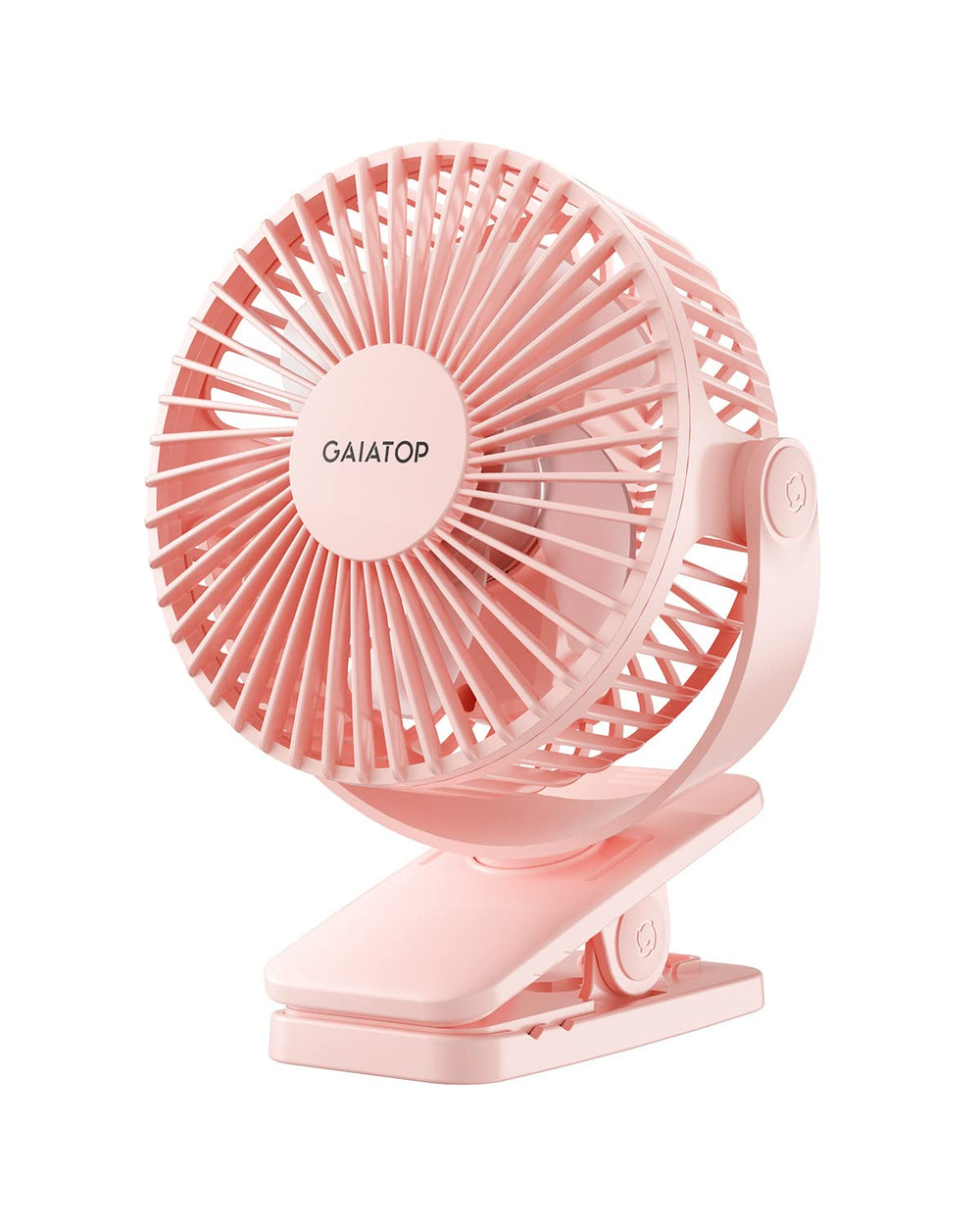Gaiatop vista frontal del ventilador clip mostrando diseño compacto y control de velocidad