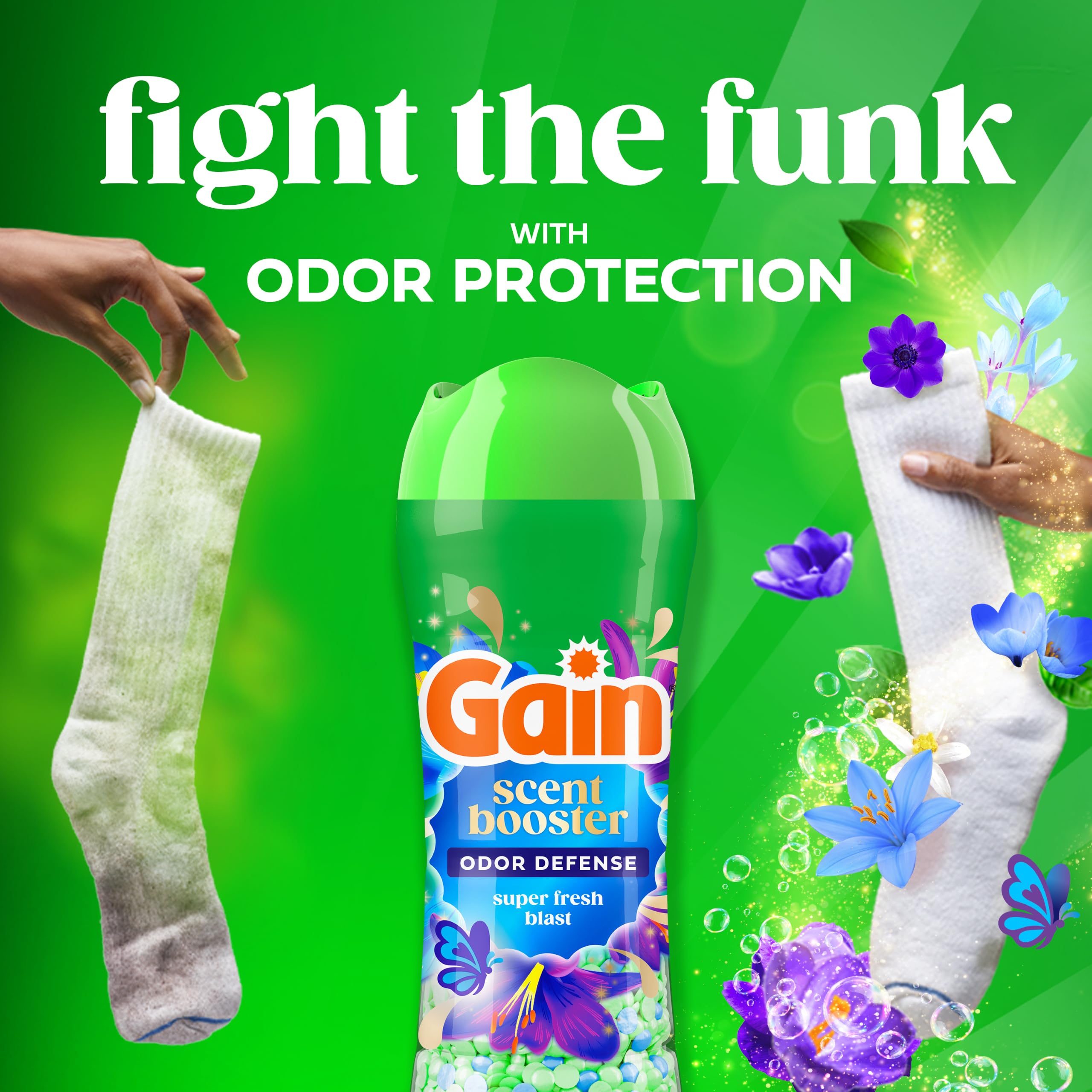 Gain botella en mano para comparar tamaño y facilidad de manejo