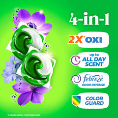 Cápsula Gain Flings primer plano mostrando disolución y limpieza efectiva