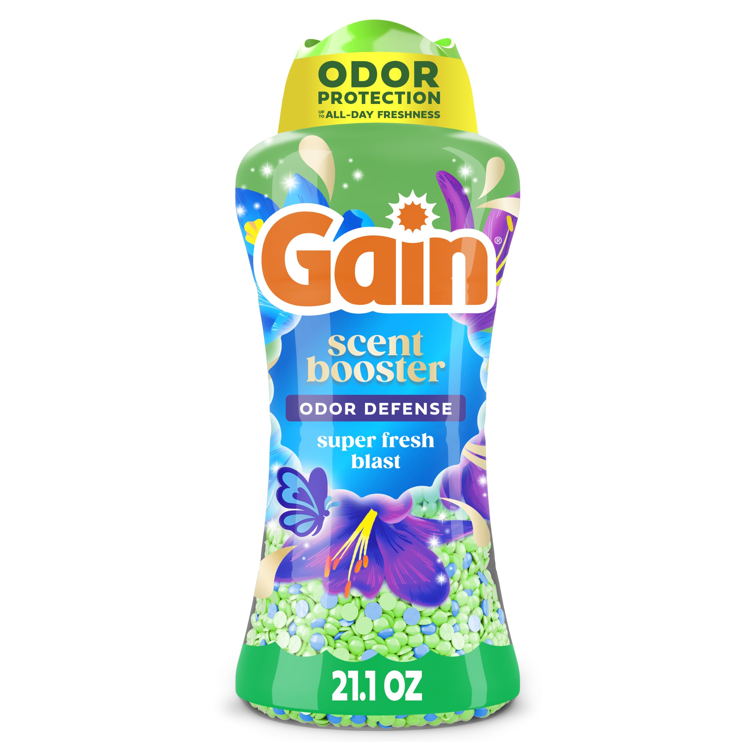 Gain envase frontal Super Fresh Blast mostrando diseño y volumen