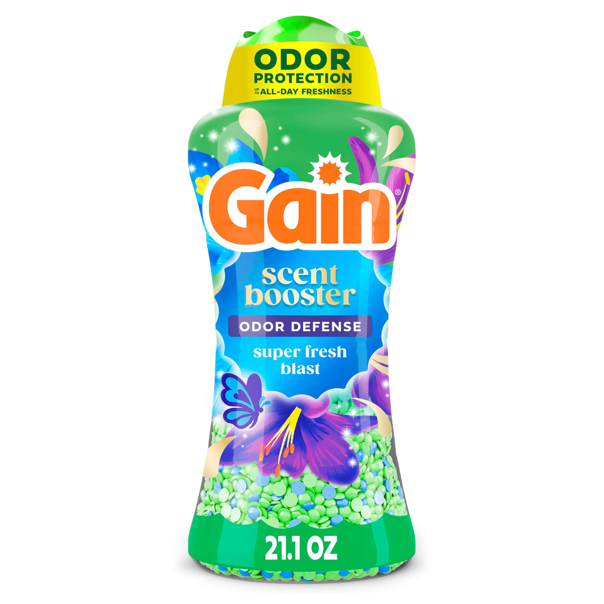 Gain envase frontal Super Fresh Blast mostrando diseño y volumen