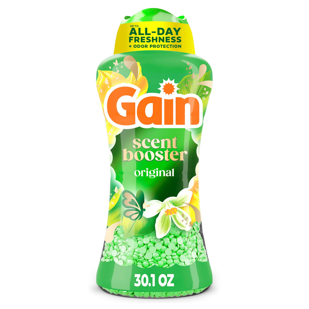 Gain envase frontal mostrando etiqueta y beneficio de fragancia duradera