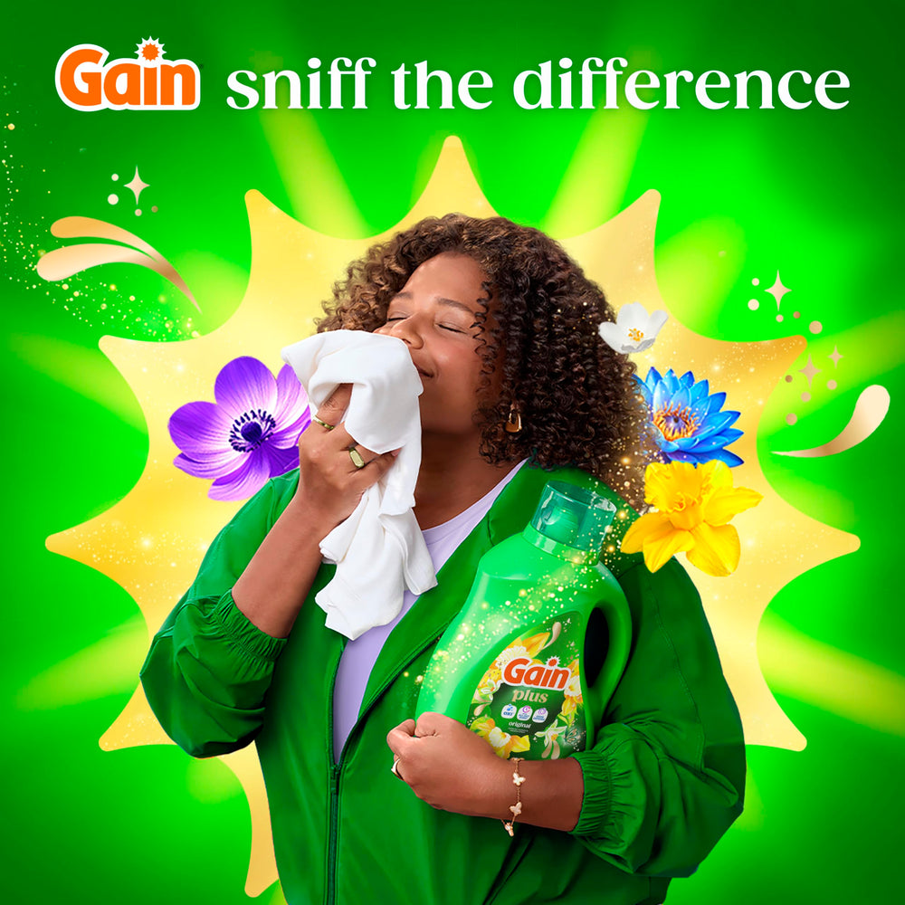 Escena de lavandería en casa con Gain Plus, uso doméstico cotidiano y conveniencia