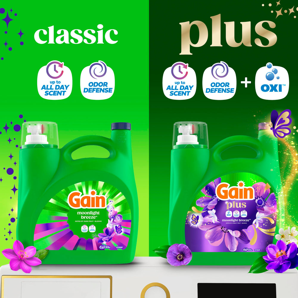 Gain Plus etiqueta con Oxi visible para limpieza potenciada